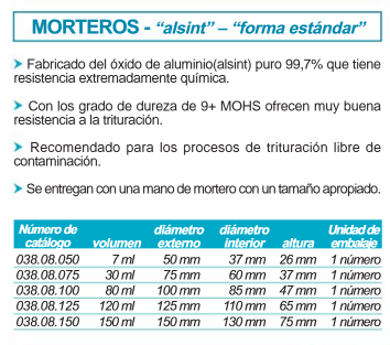 MORTERO DE OXIDO DE ALUMINIO (ALSINT) CON PILON DE 125MM COD 038.08.125 ISOLAB