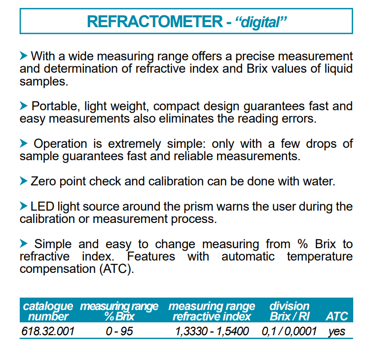 REFRACTOMETRO DIGITAL DE 0-95% COD 618.32.001 ISOLAB